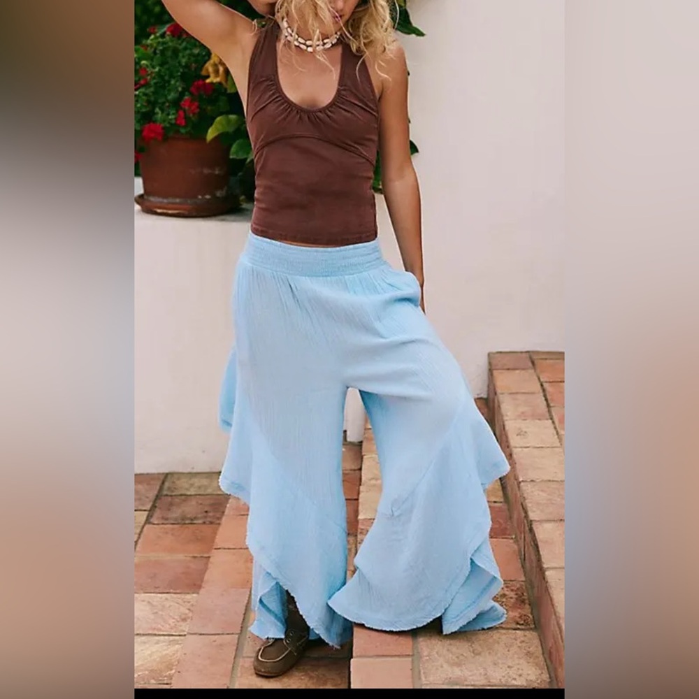 Free People Songs of Summer 100% Cotton Pull-on Wide Leg Cascade Pants -NWOT